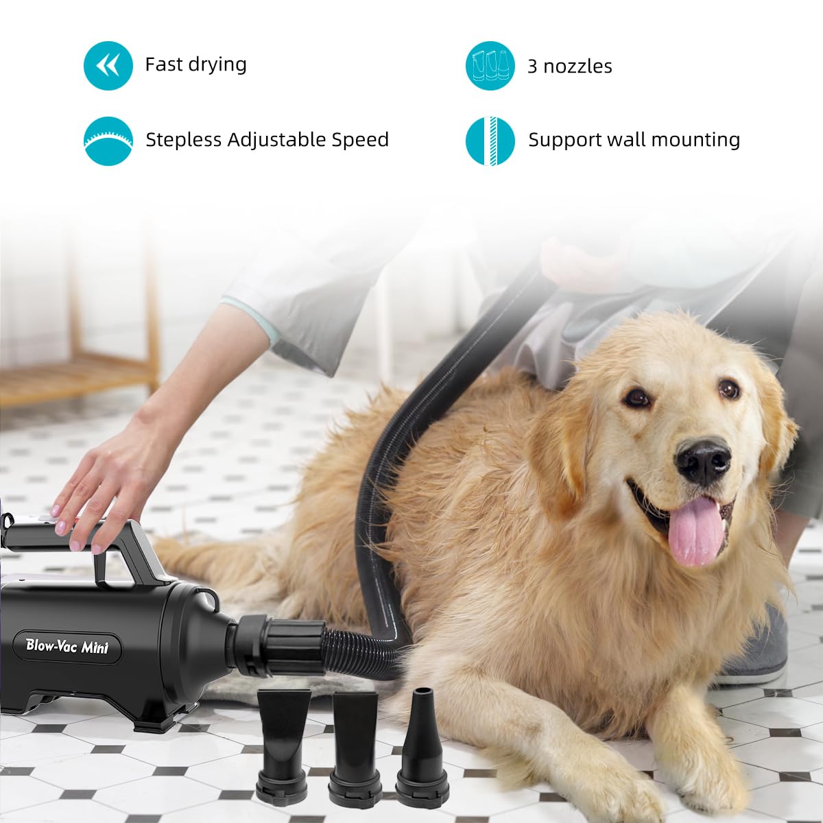 Dog Dryer High Velocity Professional Dog/Pet Grooming Force Hair Dryer/Blower (Smd-06P) (Black)