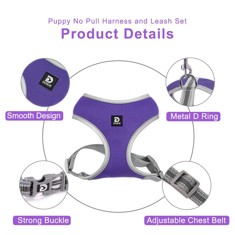 Puppy Harness And Leash Set - Dog Vest Harness For Small Dogs Medium Dogs- Adjustable Reflective Step In Harness For Dogs - Soft Mesh Comfort Fit No Pull No Choke (S, Purple)
