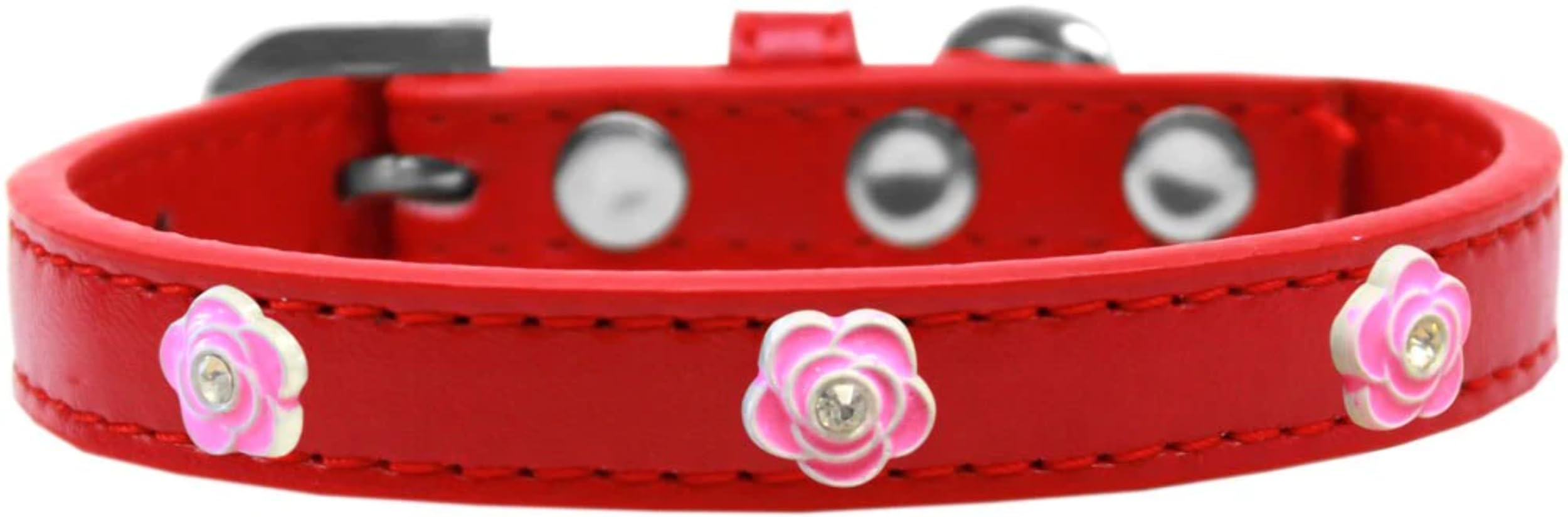 Dog, Puppy & Pet Widget Fashion Collar, Bright Pink Roses Black 16