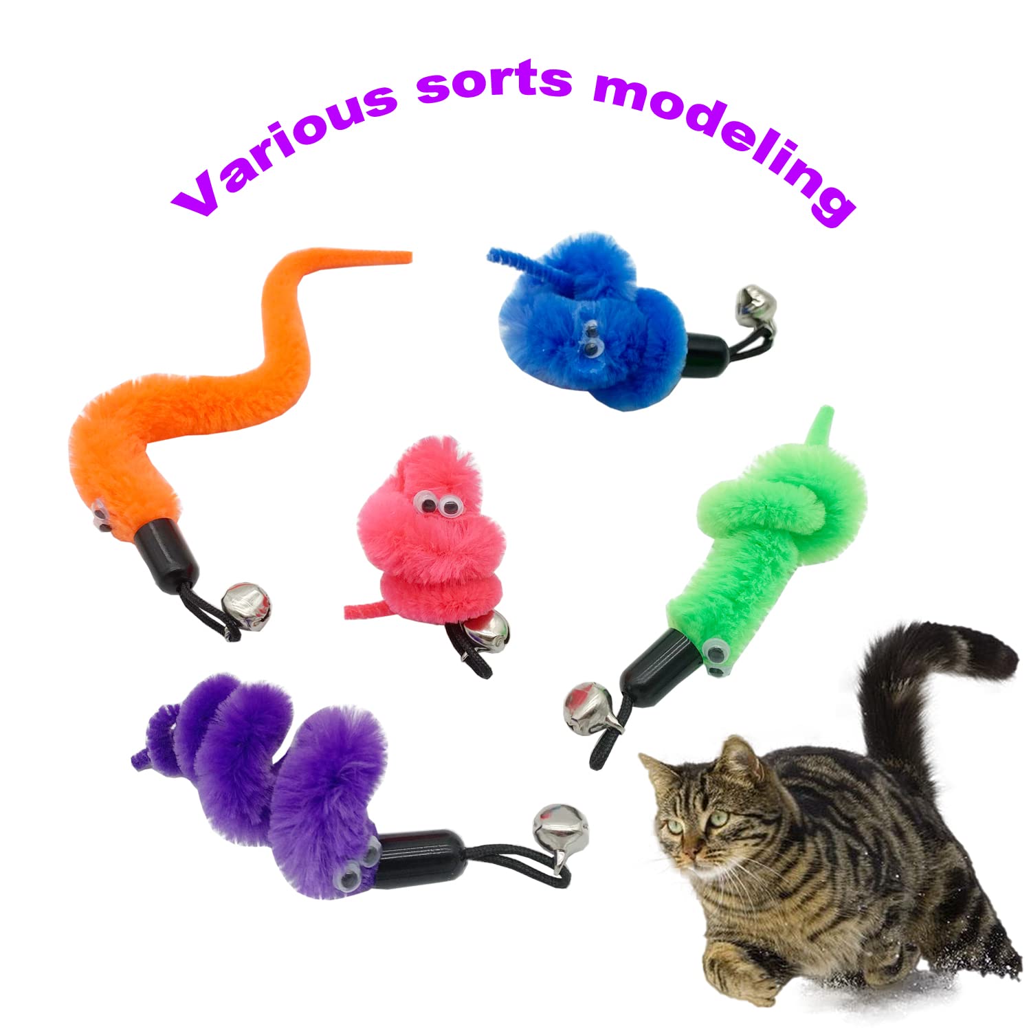 CATENESS Cat Worm Toy Refills, 20 Pieces Cat Wand Attachments Worms Toy for Indoor Cats (B)
