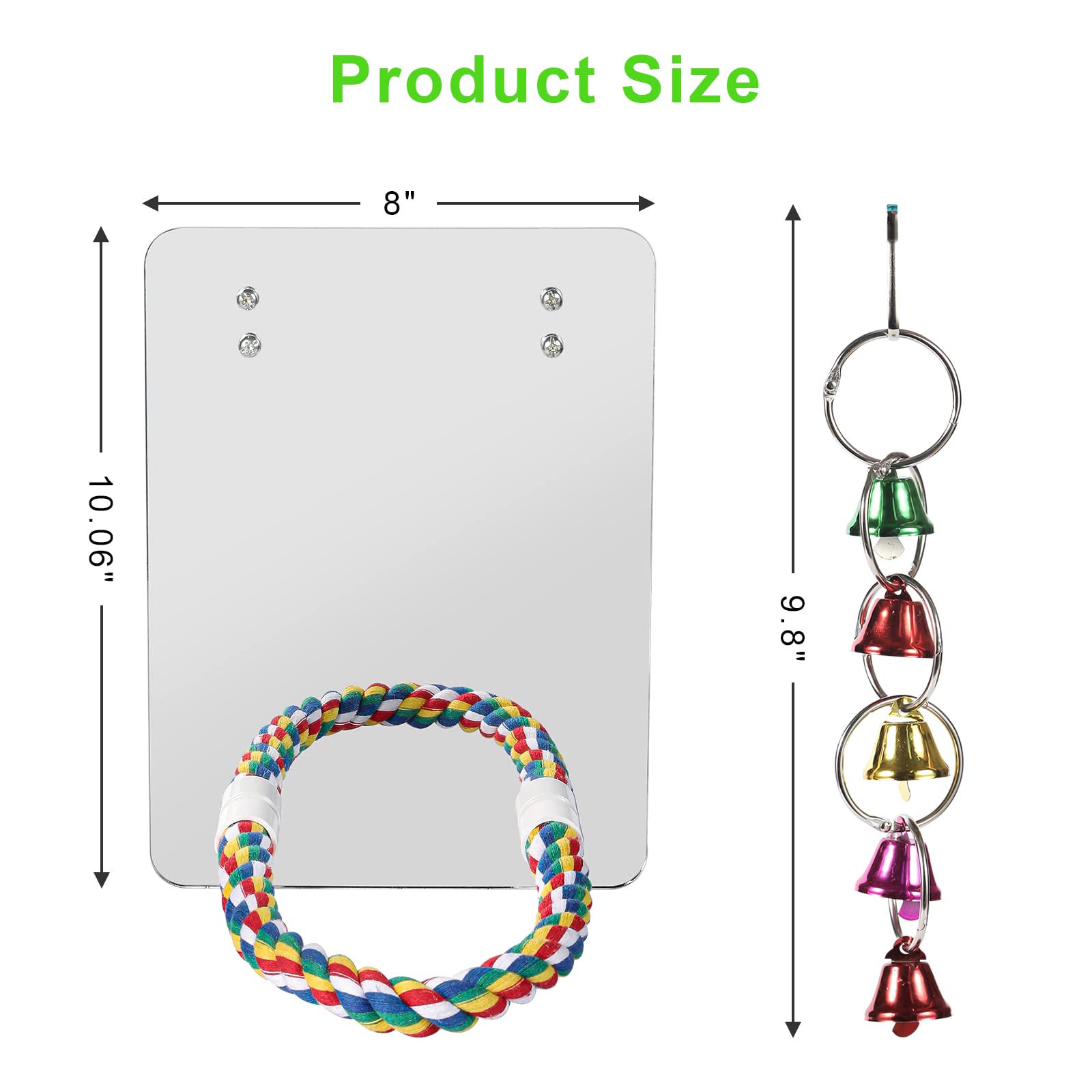 LOPERDEVE 10.6 Bird Mirror with Rope Perch - Swing Toy for Parakeets, Cockatiels, Conures, Lovebirds, and Finches