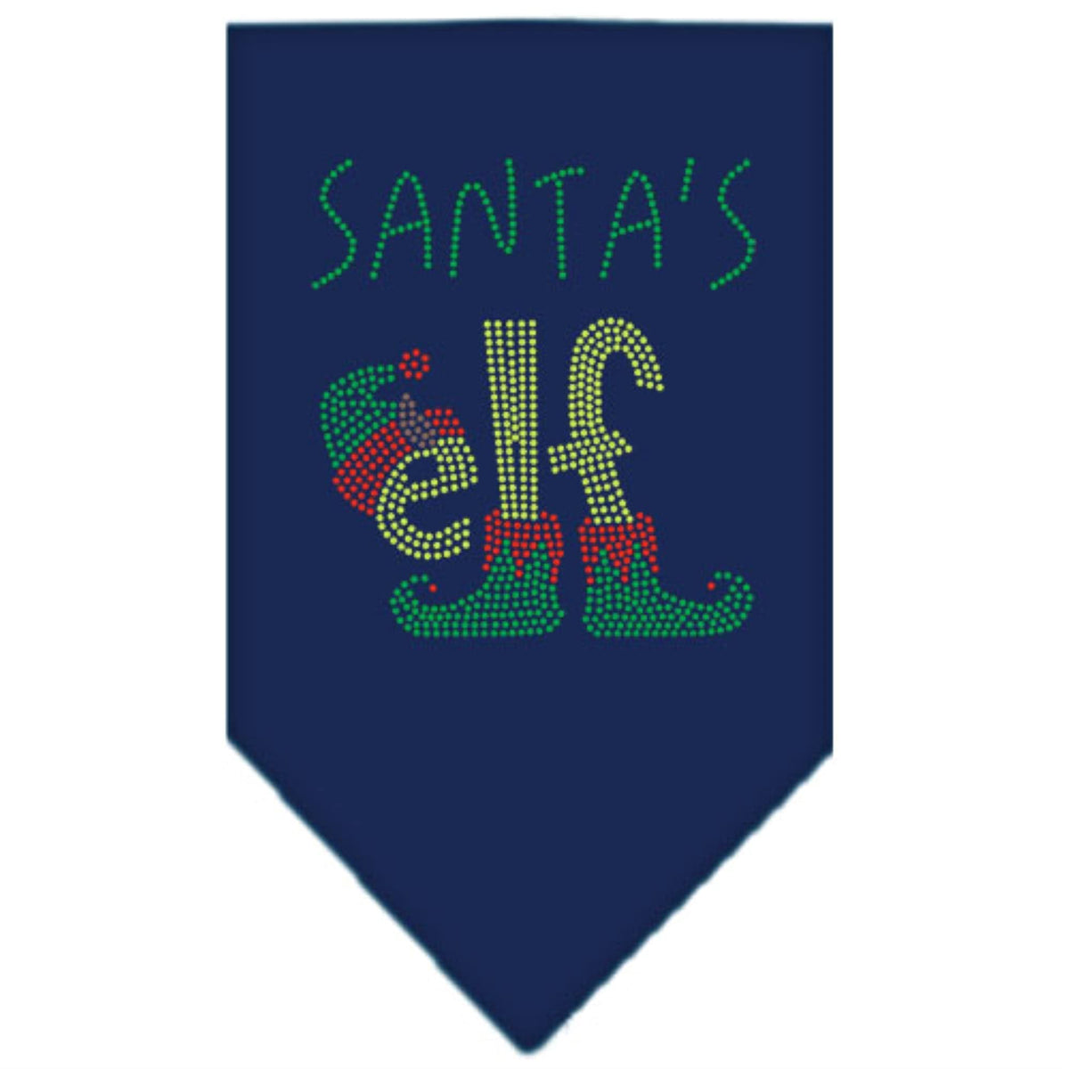 Christmas Pet and Dog Bandana Rhinestone, &quot;Santa's Elf&quot; Navy Blue Large