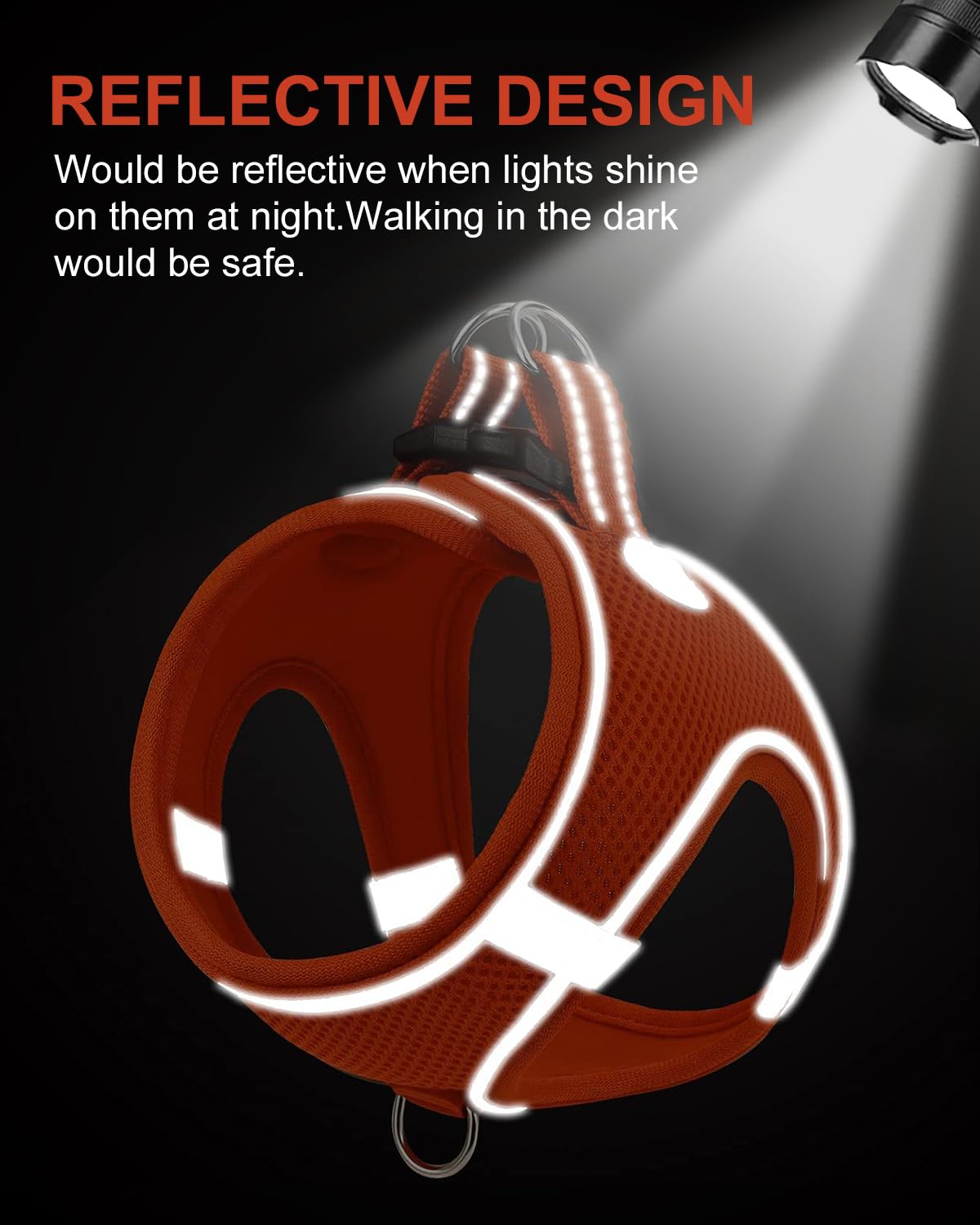 Joytale Small Dog Harness, Breathable Mesh Step-In Vest, Reflective Soft Padded Harnesses For Small And Medium Dogs, Orange, L