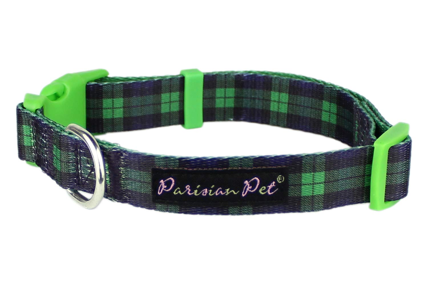Parisian Pet Dog Collar - Adjustable “ Scottish Green Plaid “ Pattern Puppies Collar - Comfortable, And Breathable Dog Collar - Nylon Dog Collars For Large Dogs L