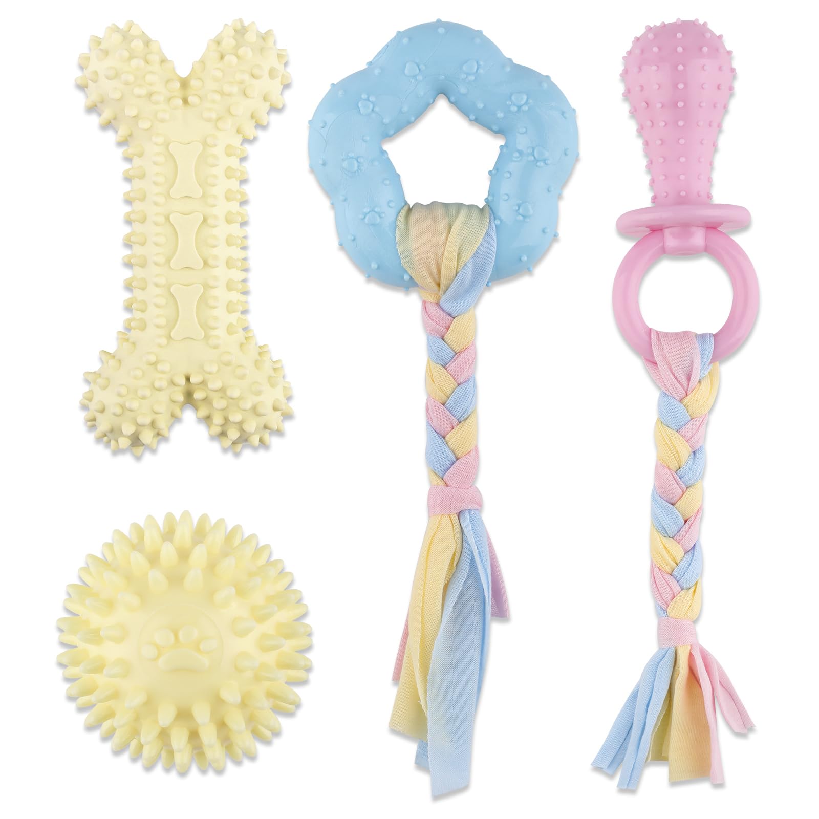 4 Pcs Puppy Chew Toys For Teething Small Breed, Puppy Teething Ring, Soft Rubber Durable Dog Teething Toys, Rope Dog Toys, Funny