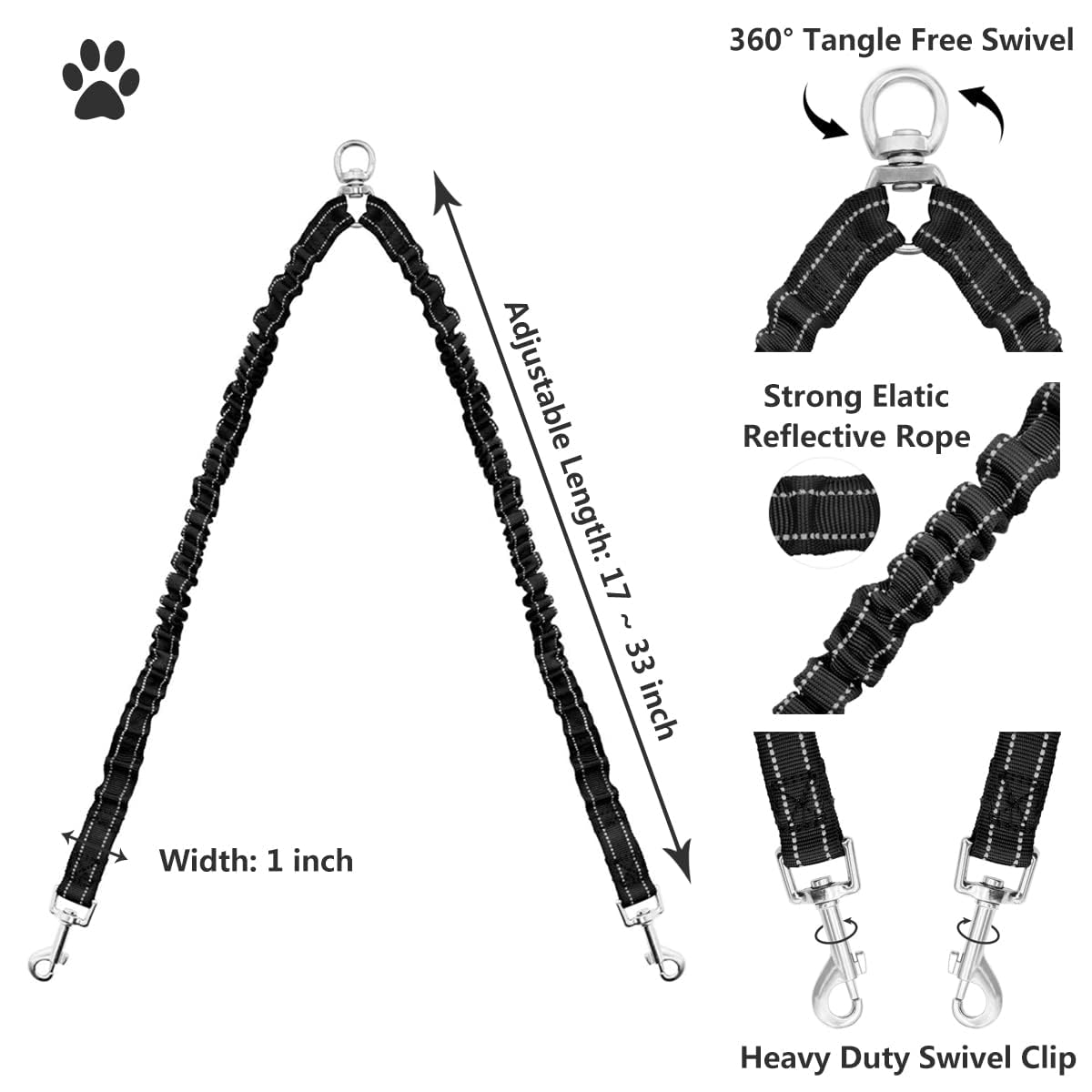 Haivebo Dual Retractable Dog Leash For 2 Dogs (Grey) - 16Ft Heavy Duty Leash With One Button Lock & 360 Tangle-Free Design, For