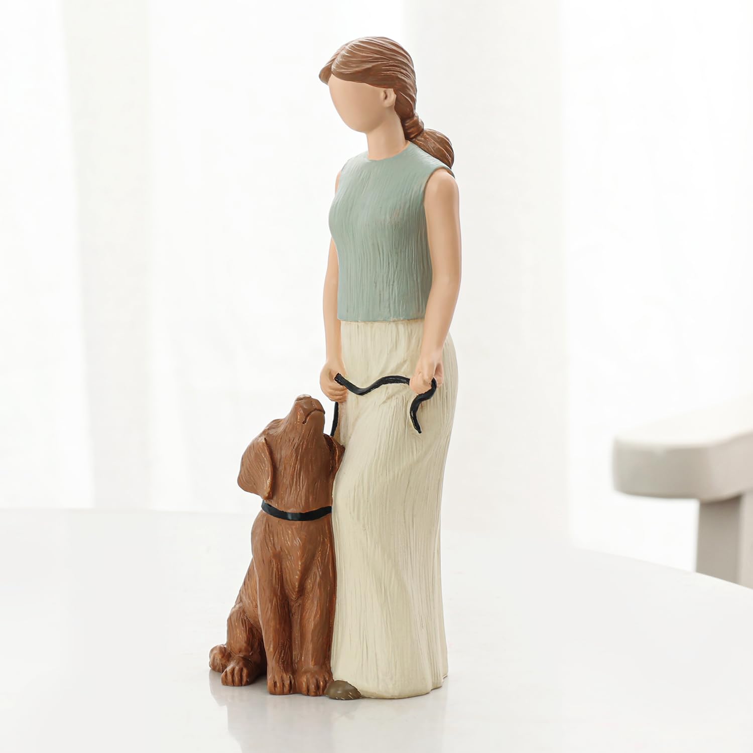 Hensonever Woman Walking Dog Figurines, Lady Dog Friendship Memorials Ornaments For Dog Lovers