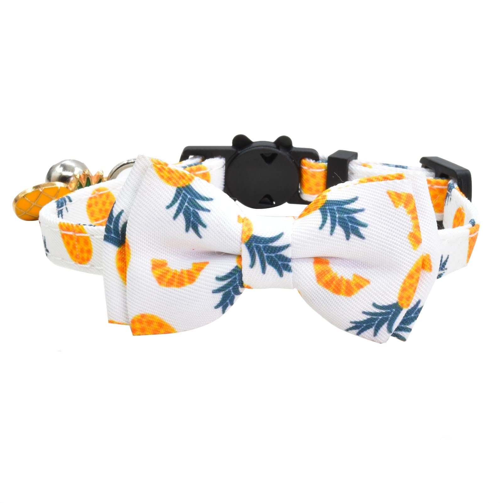 Bowtie Cat Collars Breakaway With Bell, Adjustable Cute Kitty Collars Safety Buckle Kitten Collar For Cat Puppy 7.5-11In (Pineap