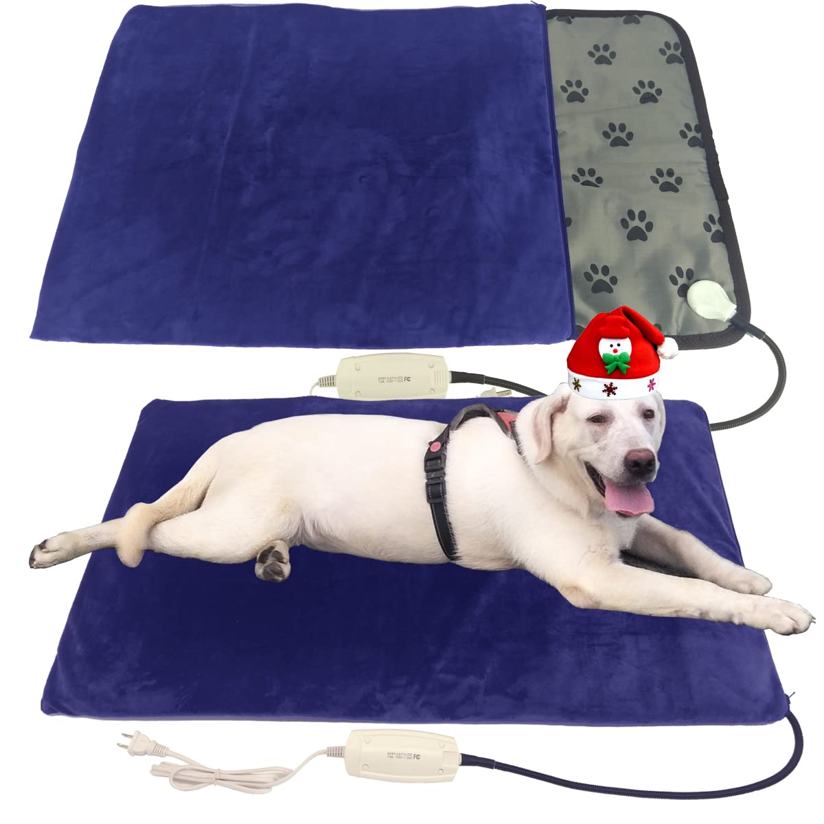 Deoman Large Dog Cat Heated Bed 34'' X 21'' Electric Heating Pad With Soft Washable Cover, Water Resistant, Chew Resistant Cord