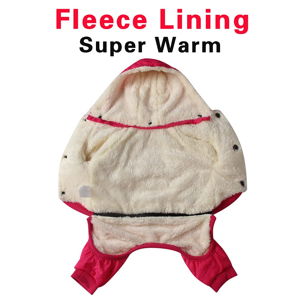 Joydaog Fleece Lined Dog Coat With Detachable Hood And Detachable Hind Legs,Warm Puppy Jacket In Winter(Pink L)