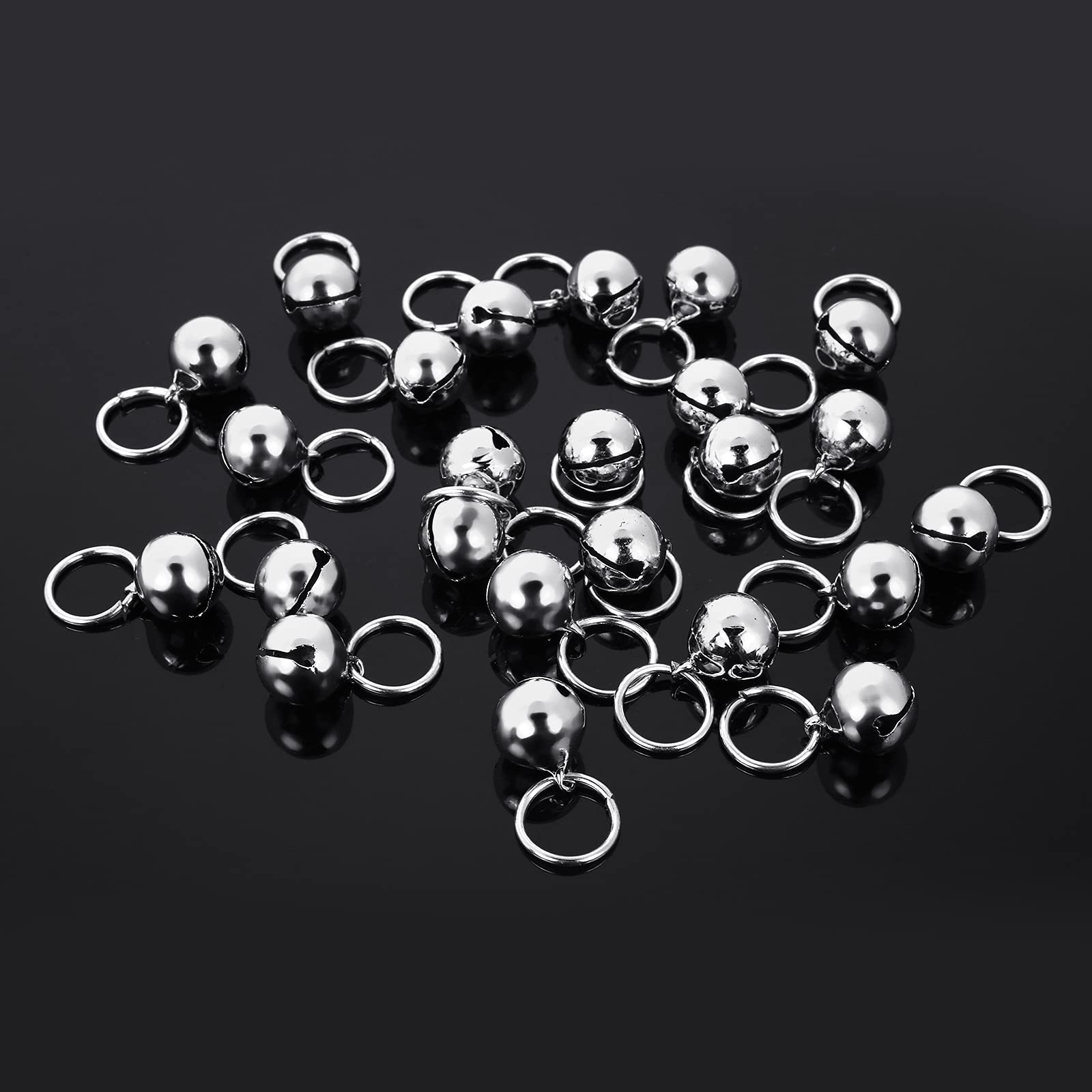 Molain 24Pcs Cat Bells & Dog Collar Bells With Keyrings, Training Jingle Bell Collar Pendant Pet Accessories Festival Party Diy Small Bells(Silver)