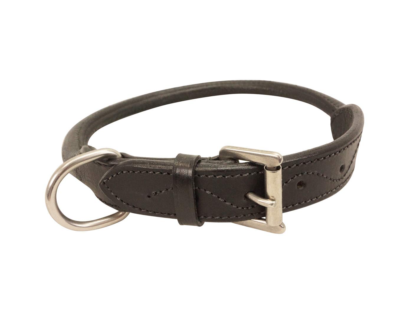 Cutenfuzzy Round Rolled Fancy Leather Dog Collar, Black, 24'