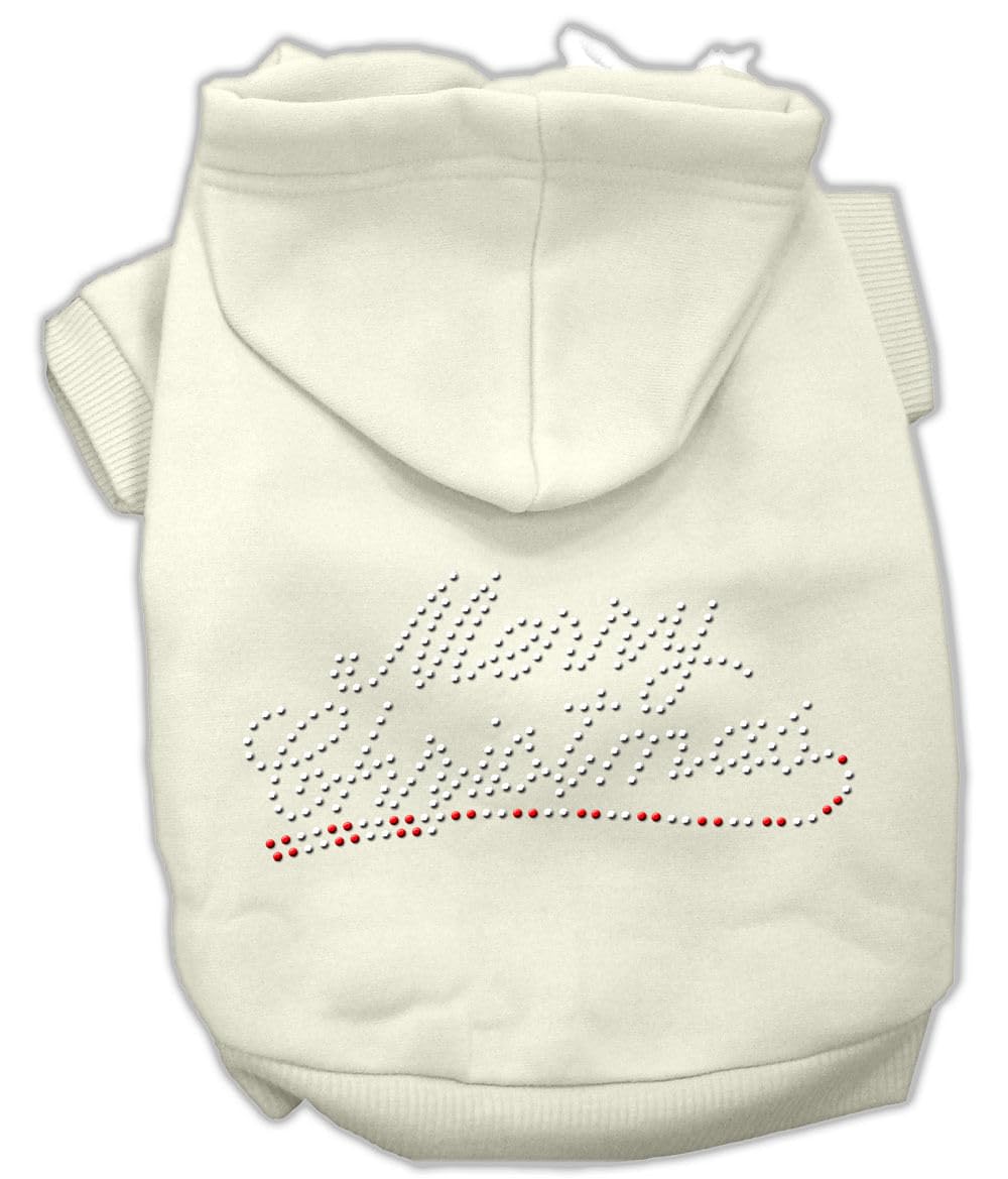 Christmas Pet, Dog & Cat Hoodie Rhinestone, &quot;Merry Christmas&quot; Cream XS (0-3 lbs.)