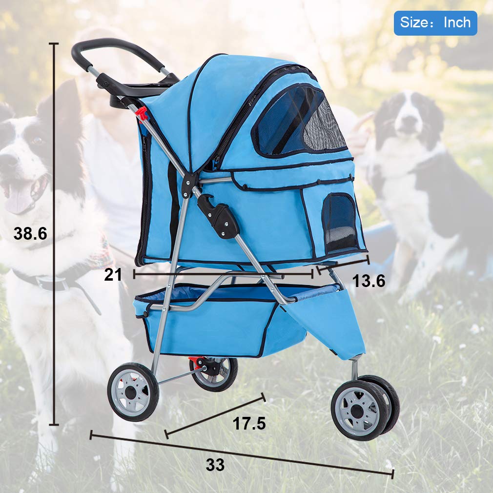 Bestpet New Pet Stroller Cat Dog Cage 3 Wheels Stroller Travel Folding Carrier T13