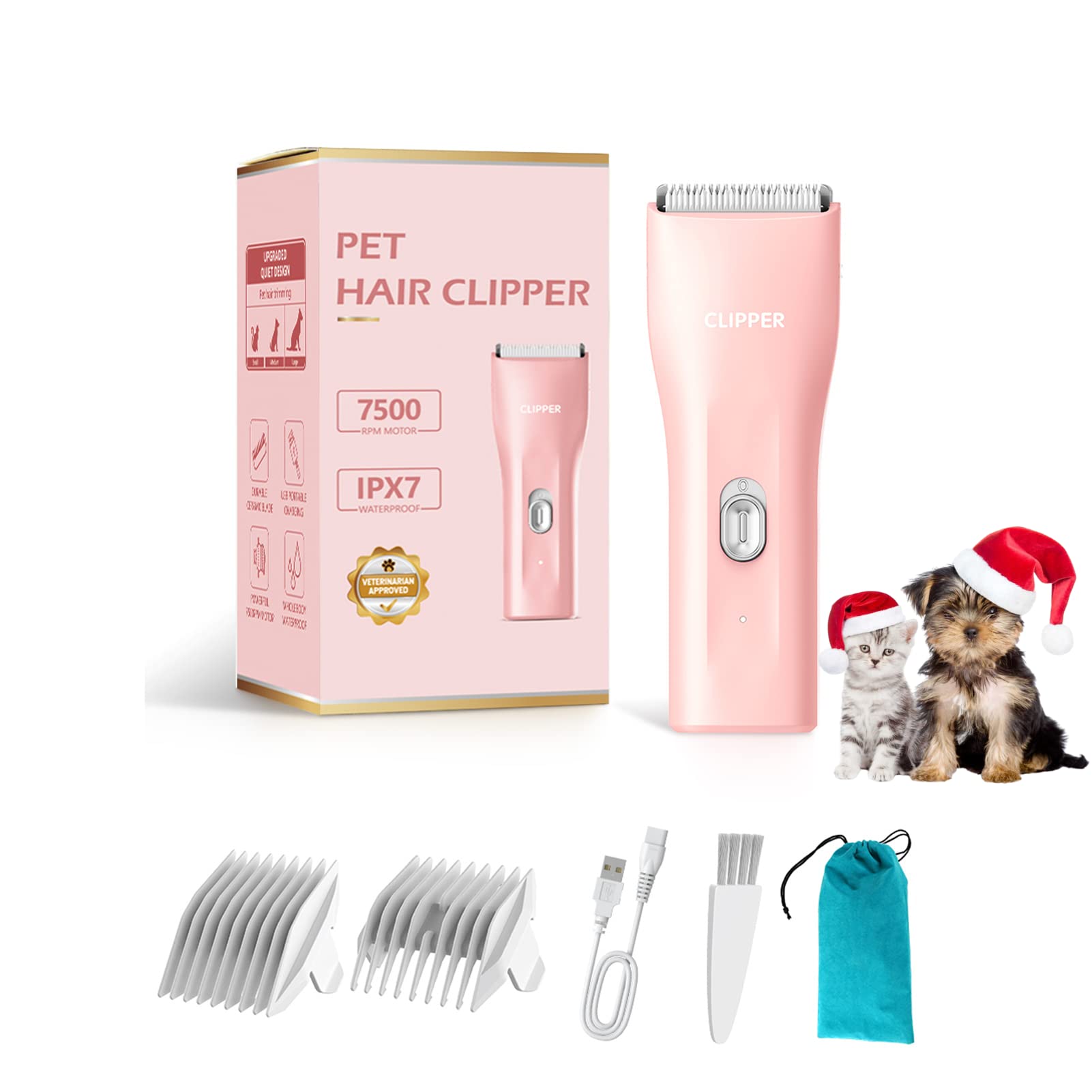 Founouly Dog Cat Home Hair Clipper Portable Electric Pet Grooming Kits,Pink,Ts006
