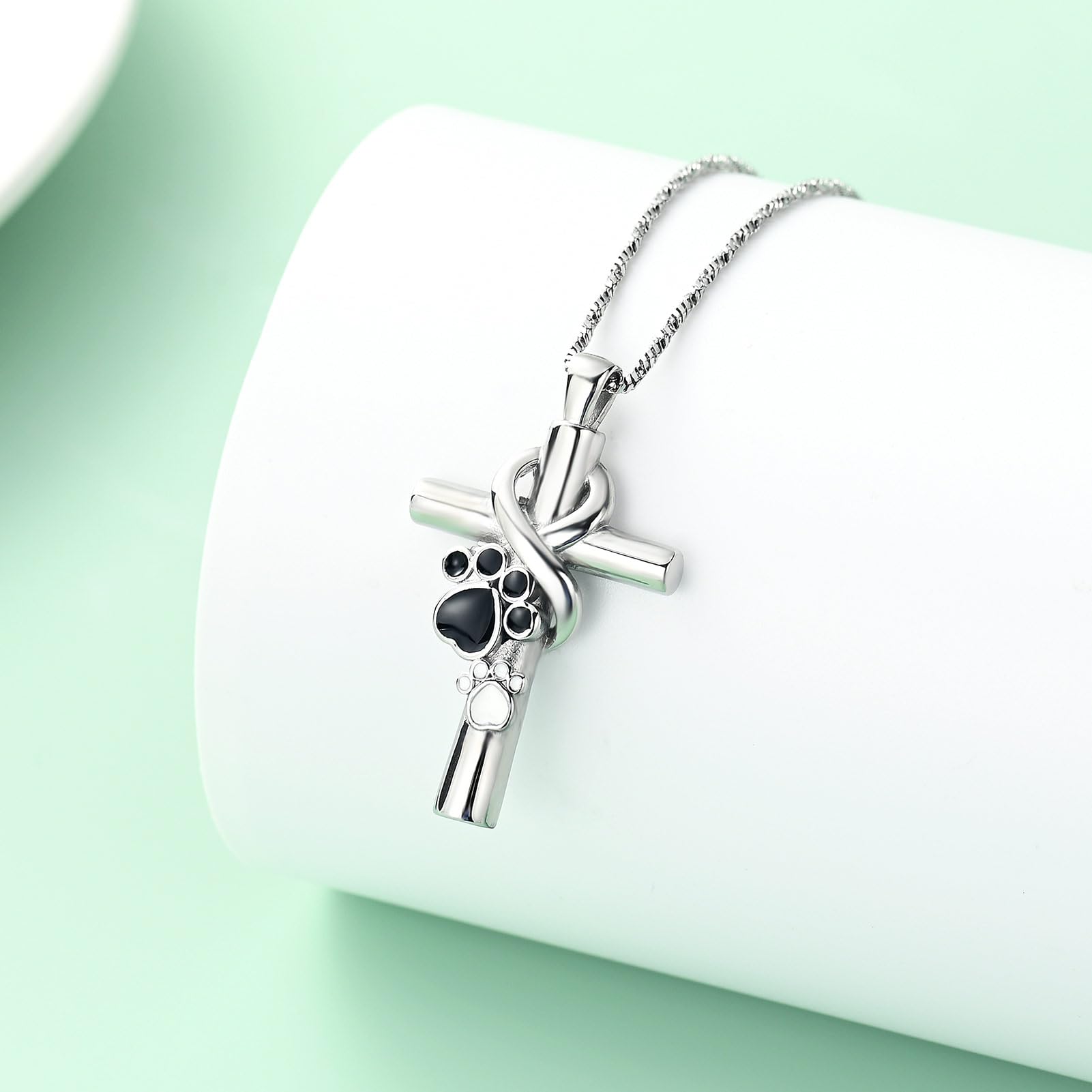 Yinplsmemory Pet Paw Print Cremation Jewelry for Dog/Cat Ashes Stainless Steel Cross Urn Pendant Ashes Holder Memorial Jewelry