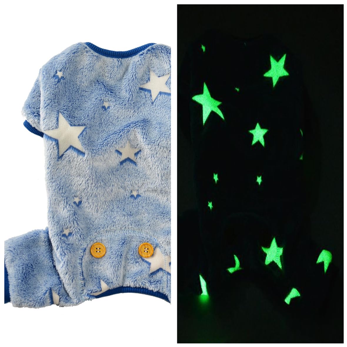 Maigllra Plush Dog Pajamas Glow In The Dark Dog Jumpsuit 4 Legged Onesie For Small Medium Large Dog, Blue Star S
