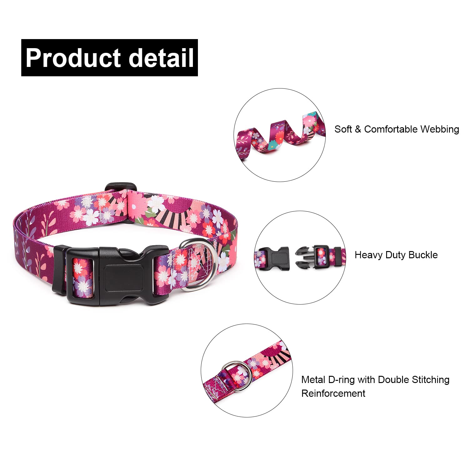 Mercano Adjustable Dog Collar - Special Design Patterns, Soft Nylon Comfortable Durable Pet Collar For Small Medium Large Dogs (L, Colorful Flower)