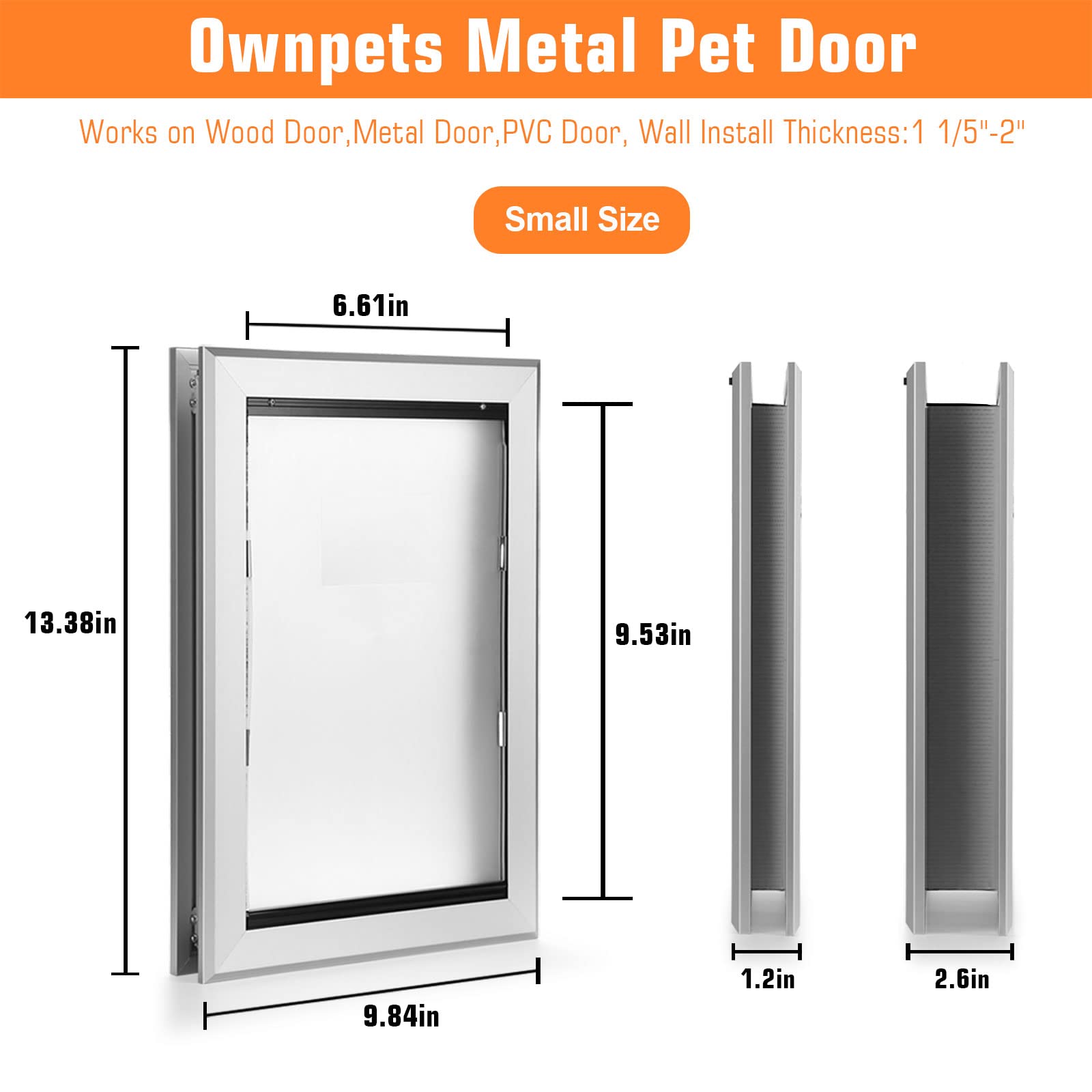 Ownpets Aluminum Dog Door - Lockable Magnetic Flap Pet Door for Small Dogs & Cats, Silver, Model PET0087S