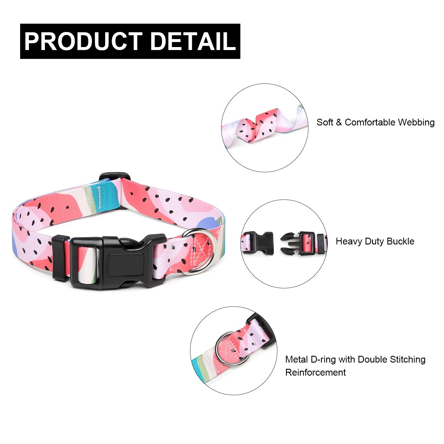 Mercano Adjustable Dog Collar - Special Design Patterns, Soft Nylon Comfortable Durable Pet Collar For Small Medium Large Dogs (M, Watermelon)