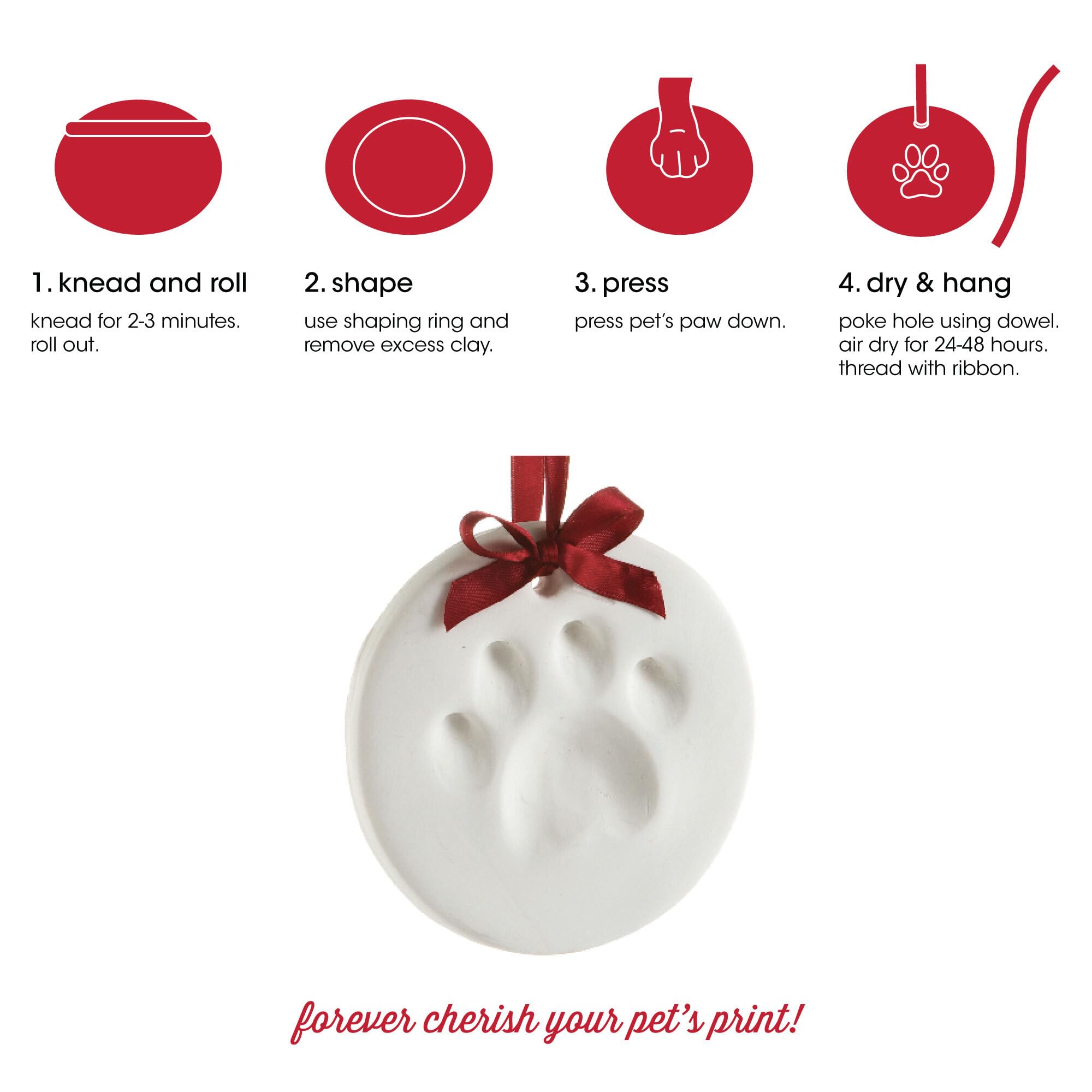 Pearhead Clay Pawprint Christmas Ornament, Pet Owner Holiday Gift, Dog Or Cat Paw Print Keepsake, Diy Pawprint Hanging Ornament, Classic Red Ribbon