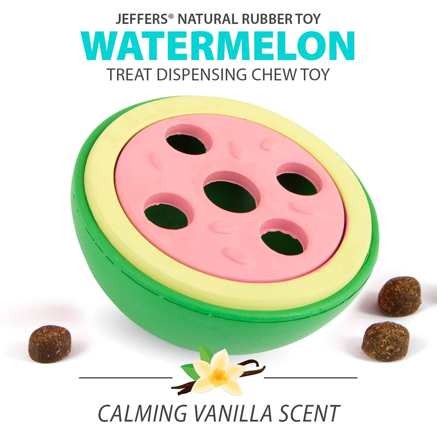Jeffers Pet Natural Rubber Dog Chew Toy - Watermelon, Small - Treat Dispensing, Vanilla Scent, Durable, Non-Toxic, Dishwasher Sa