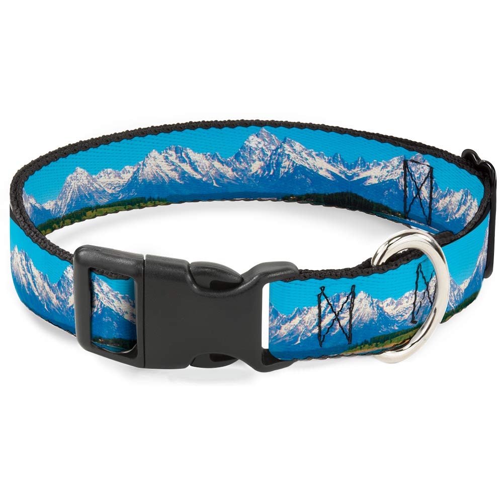 Buckle-Down Plastic Clip Collar - Landscape Snowy Mountains - 1' Wide - Fits 15-26' Neck - Large