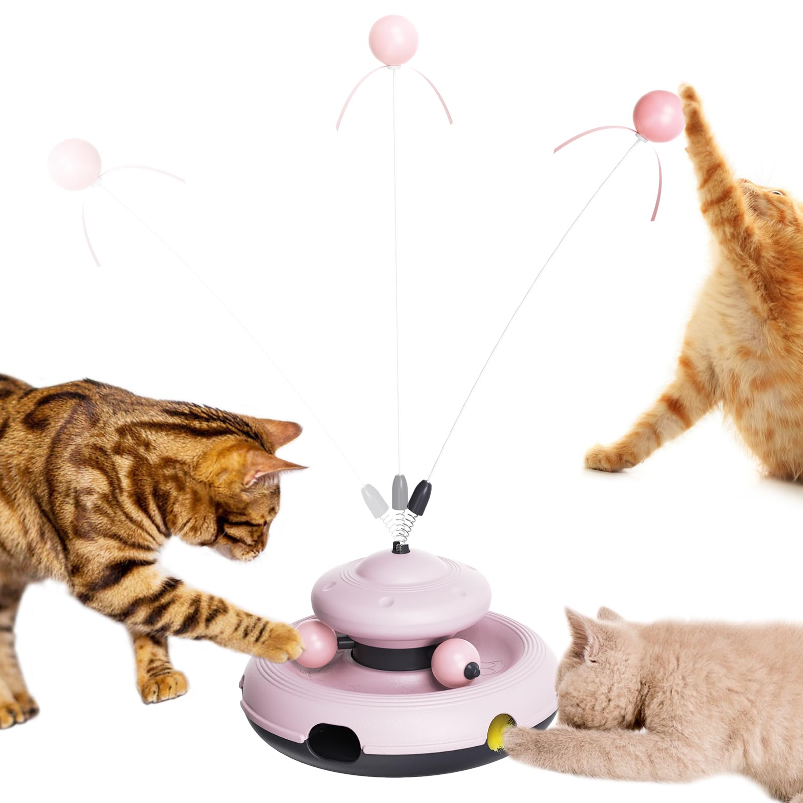 Judongju 3-In-1 Interactive Cat Toy For Indoor Cats - Exciting Teaser Wand, Ball Track, And Whack-A-Mole Game - No Batteries Nee