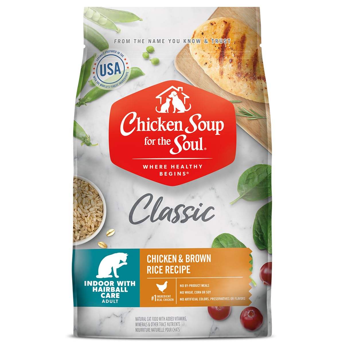 Chicken Soup for the Soul All Natural Premium Indoor w/Hairball Care Adult Dry Cat Food, Real Meat First Ingredient, No By-Produ