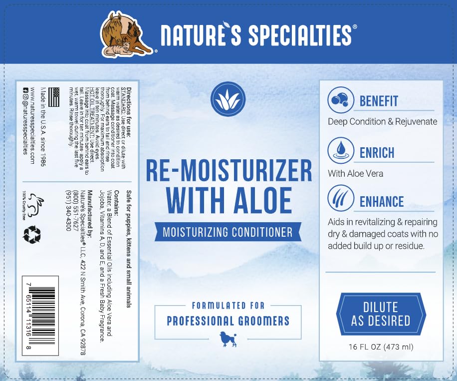 Nature'S Specialties Re-Moisturizer With Aloe Dog Conditioner For Pets, Natural Choice For Professional Groomers, Rejuvenates Sk