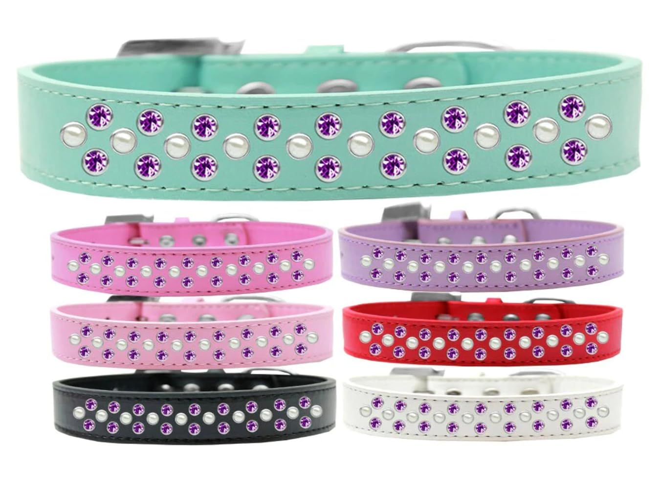 Dog, Puppy & Pet Fashion Collar, Pearl and Purple Crystal Rimsets Sprinkles Aqua 18