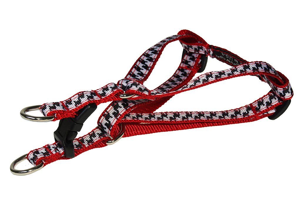 Xsmall Black/White Houndstooth Dog Harness: 1/2' Wide, Adjusts 8-16' - Made In Usa.