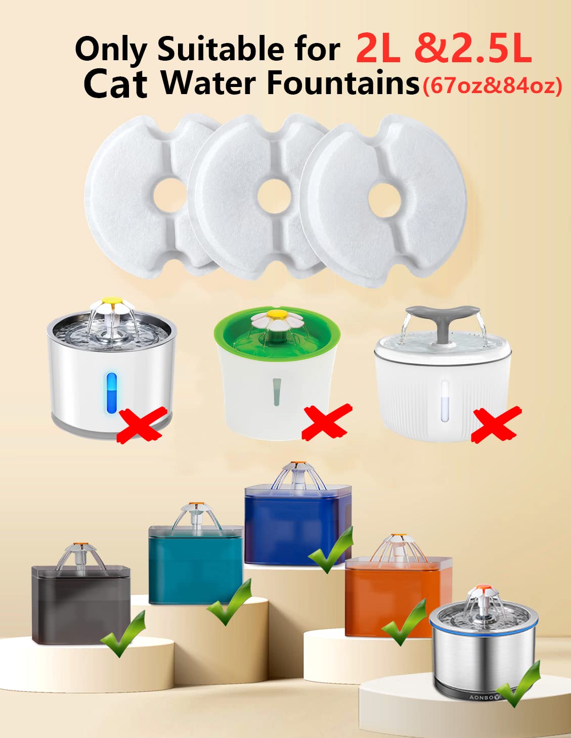 Pet Water Fountain Filter 4 Pack, Yiupea Replacement Cat Filters for 2L-2.5L / 67-84 oz Cat Water Fountain, Cotton Activated Car