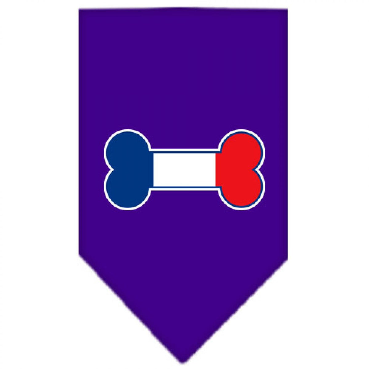 Pet and Dog Bandana Screen Printed, &quot;Bone Shaped France Flag&quot; Purple Small