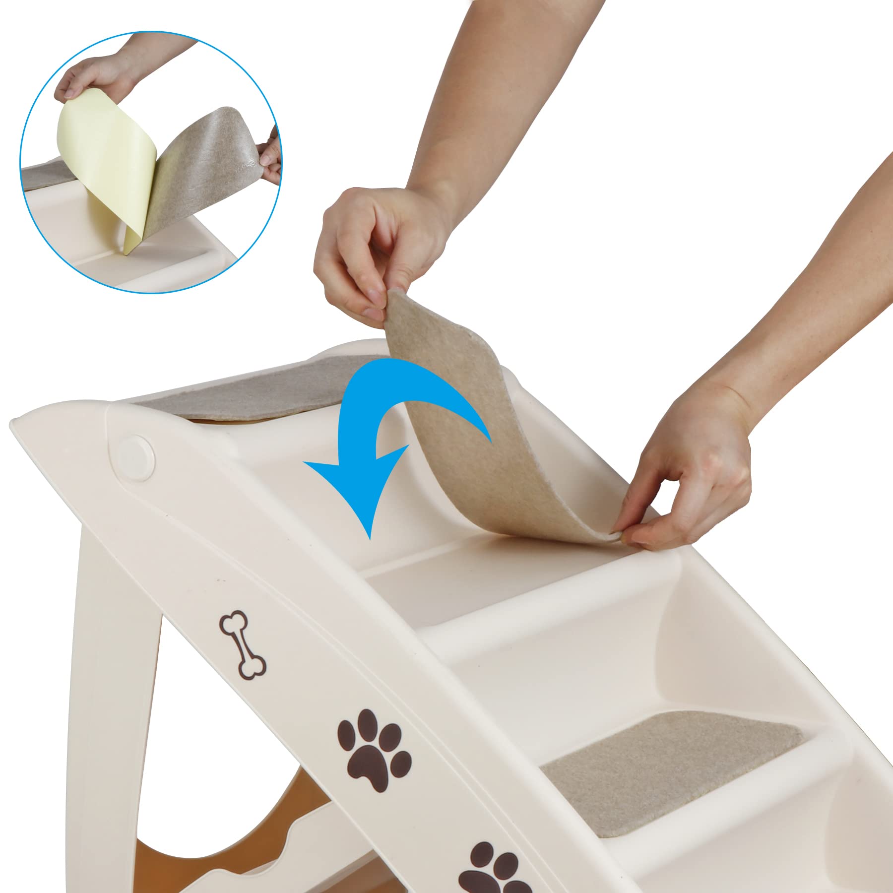 Pet Dog Stairs Steps For High Bed For Small Dogs Washable Carpet Foldable Plastic