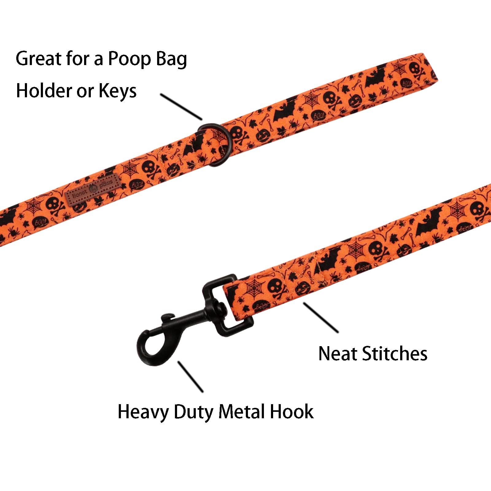 Lionet Paws Dog Leash For Small Medium Dog, Orange, 1In X 5Ft