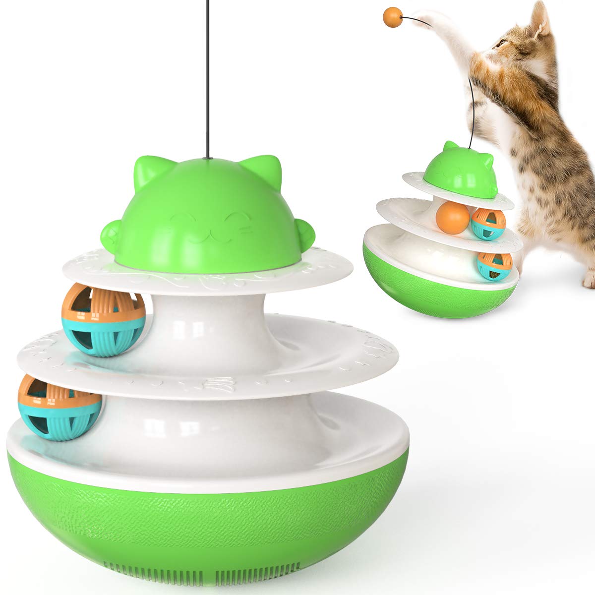 Moos Pet Toy Cat Toy Tumbler ThreeLayer Rotating Ball Orbital Ball Toy (Green)