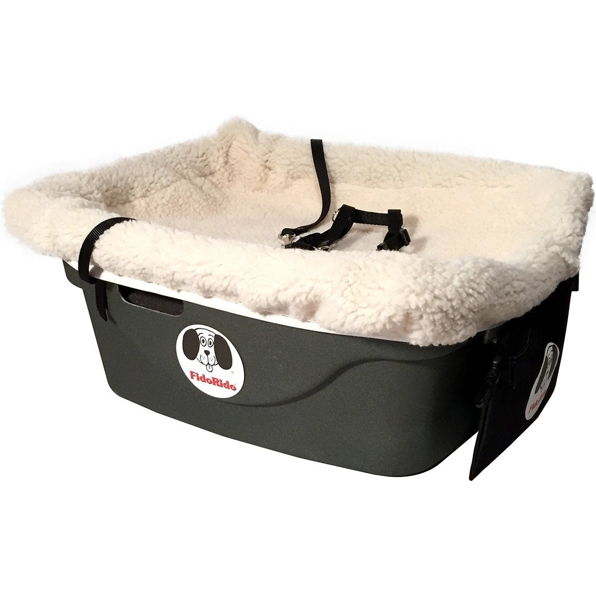 Fidorido Dog Car Seat - Pet Booster Seat For Small To Large Dogs With Comfortable Cushions, Sherpa Cover, And Safety Straps, Easy To Install, Ideal For Travel, Beige Sherpa - Large Harness
