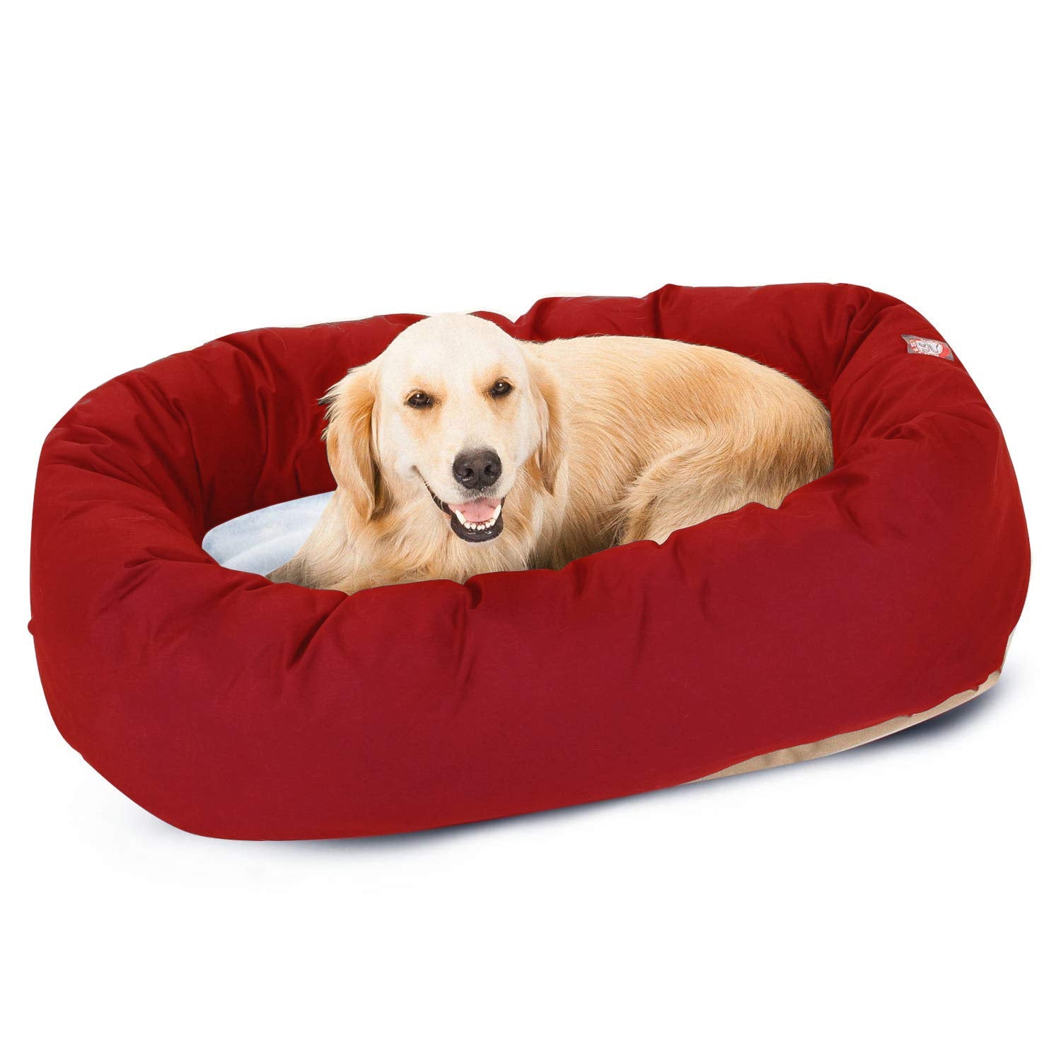 40 inch Red & Sherpa Bagel Dog Bed By Majestic Pet Products