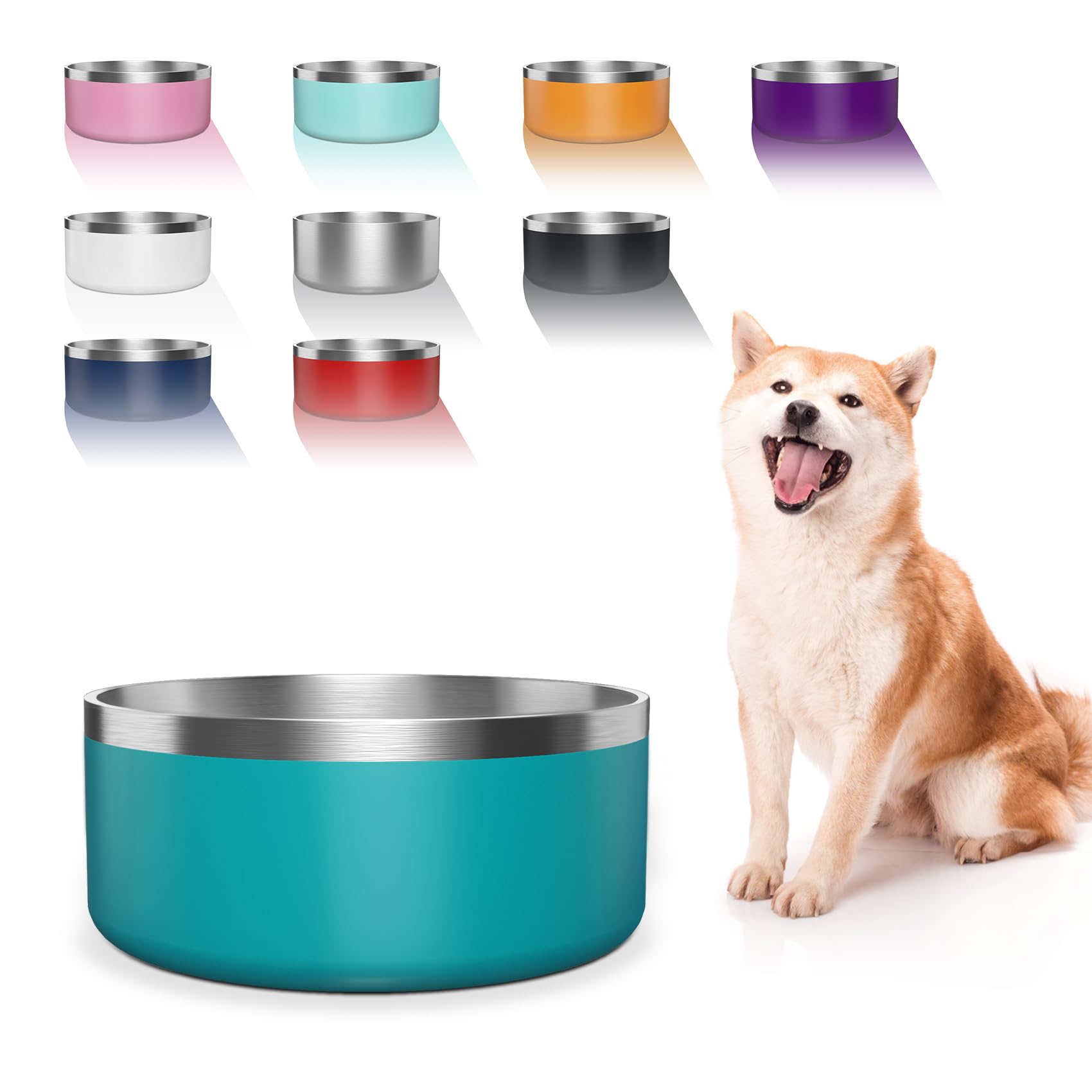 WENBOKMIN Dog Bowl, Stainless Steel Dog Food and Water Bowl with Non Slip Quiet Bottom, Easy to Clean, Dishwasher Safe, 64oz, La