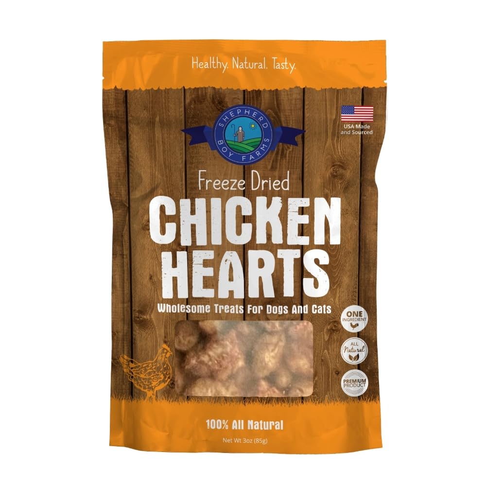 Shepherd Boy Farms Freeze Dried Dog and Cat Treats, Chicken Heart, All Natural Freeze-Dried Dog Treat & Snacks, Made in USA, Hig