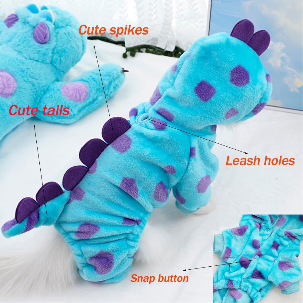 Anelekor Dinosaur Dog Clothes For Small Dogs In Girl Boy Styles,Fleece Winter Puppy Hoodies With Leash Ring,Cold Weather Coat Fo