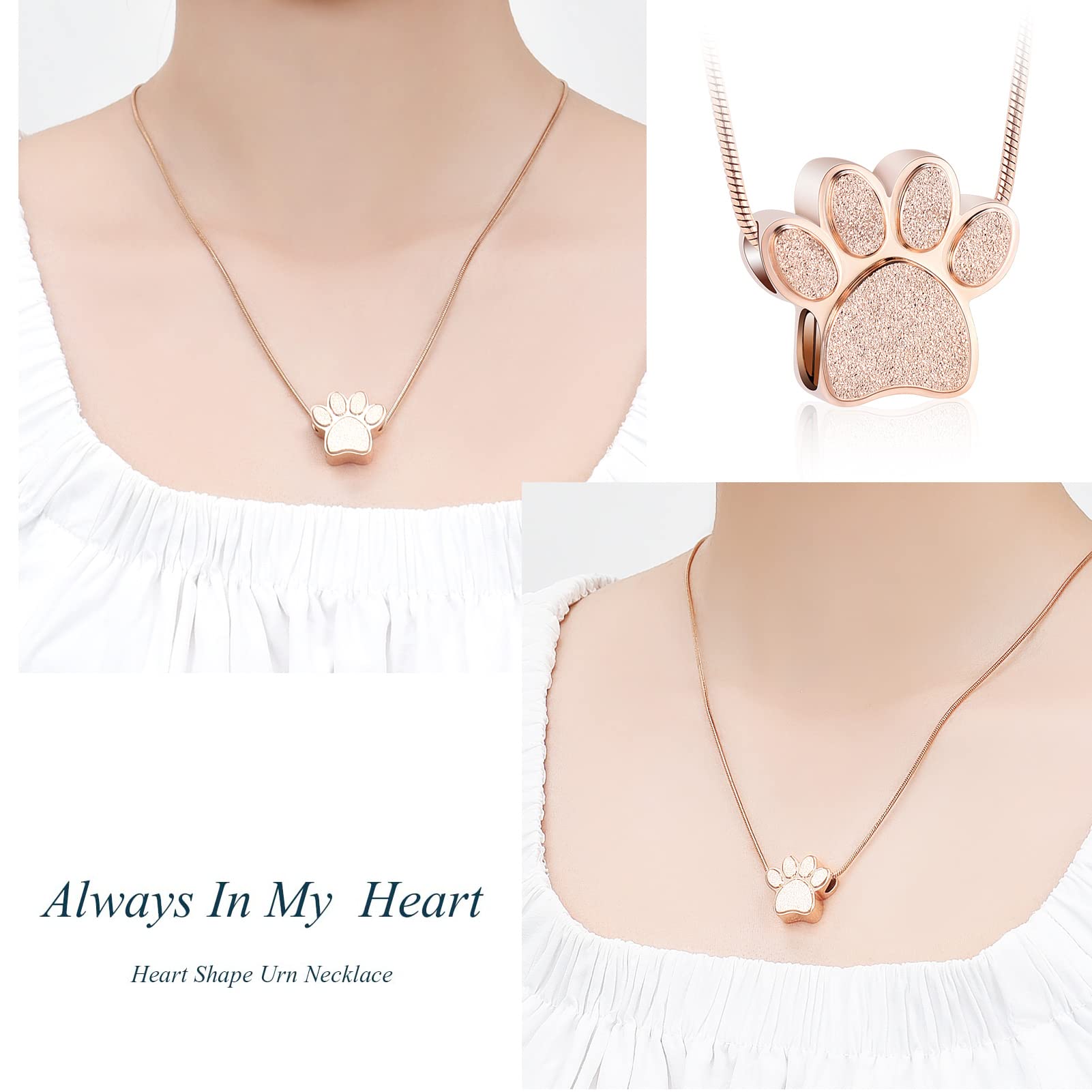 Zeqingjw Pet Cremation Jewelry For Ashes Pendant Paw Print Pet Heart Urn Necklace Memorial Keepsake Jewelry For Pet/Dog'S/Cat'S Ashes (Silver-K)
