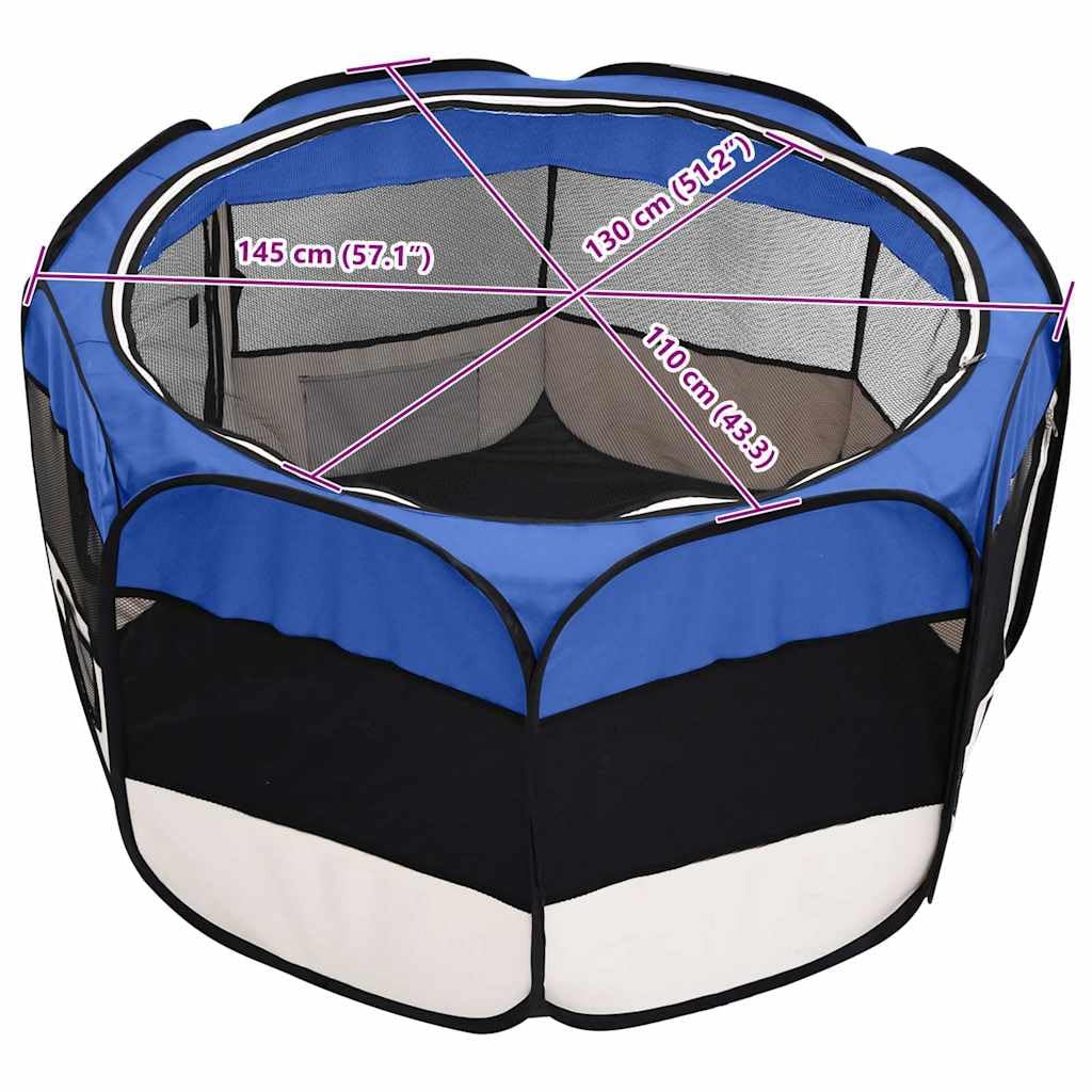 Foldable Dog Playpen with Carrying Bag Blue 57.1x57.1x24