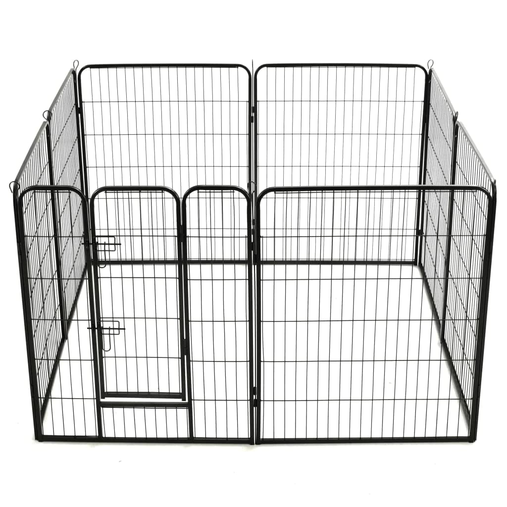 Vidaxl Dog Playpen, 8-Panel Dog Cage With Hinged Door, Foldable Puppy Playpen, Dog Wire Fence For Indoor/Outdoor, Powder-Coated Steel Black