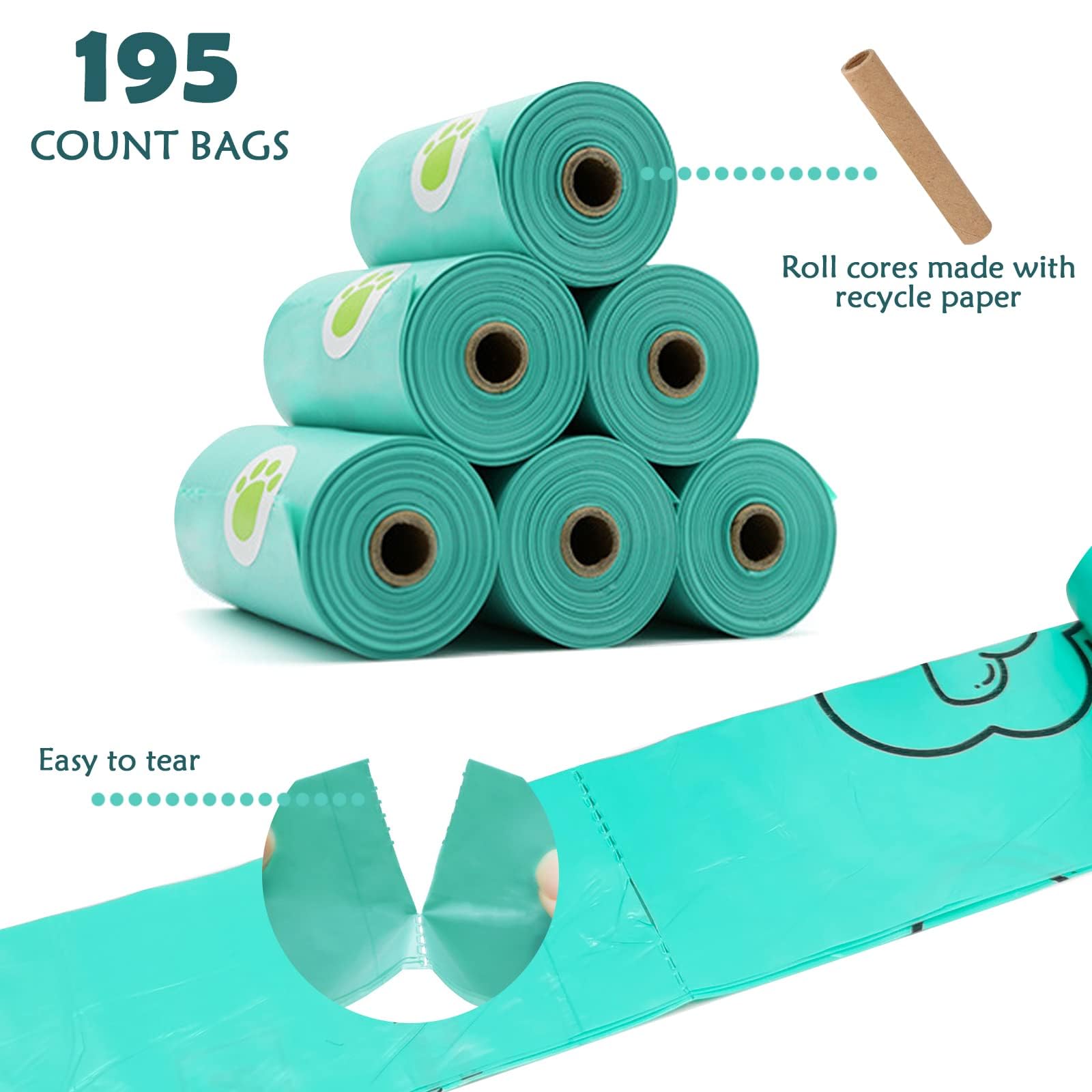 Dog Poop Pickup Bags Holder Dispenser With Standard-Sized Leak-Proof Scented Doggy Waste Bags And Carabiner With Safety Lock&Fas