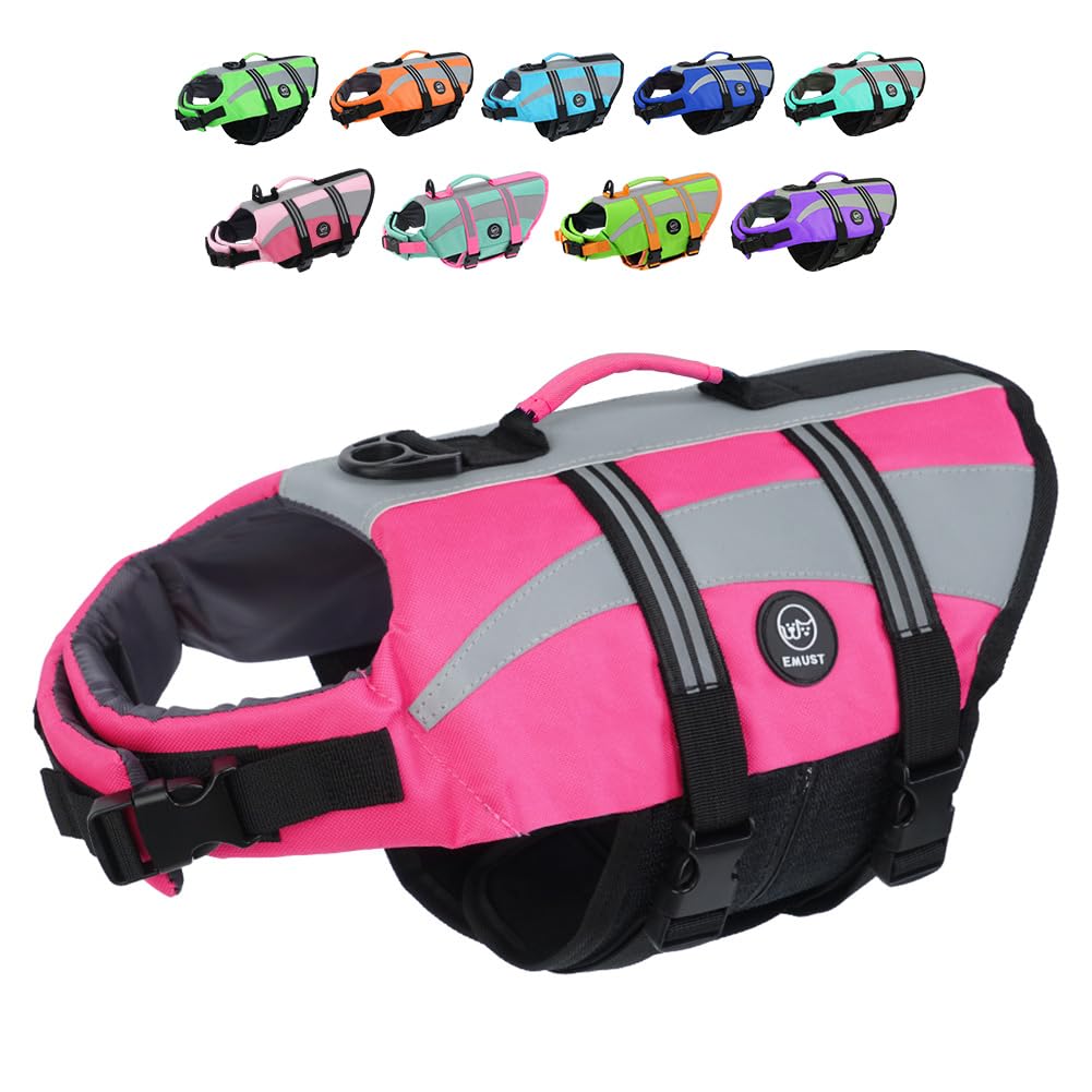 EMUST Dog Life Vests, Adjustable Dog Life Jackets for Small Dogs with Enhanced Buoyancy, Small Pet Flotation Vest with Durable Rescue Handle, Pink,XS -Like New