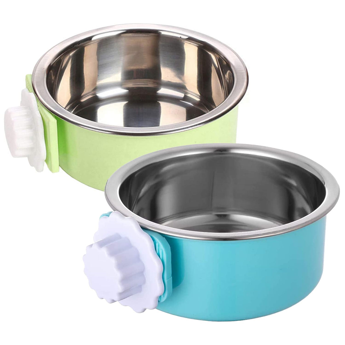 Qiyadin Dog Crate Bowl, Hanging Stainless Steel Removable Pet Crate Water & Food Bowls, Pet Cage Feeder Container Coop Cup For Cat Puppy Birds Rats Guinea Pigs Rabbit Hamster (2Pcs)