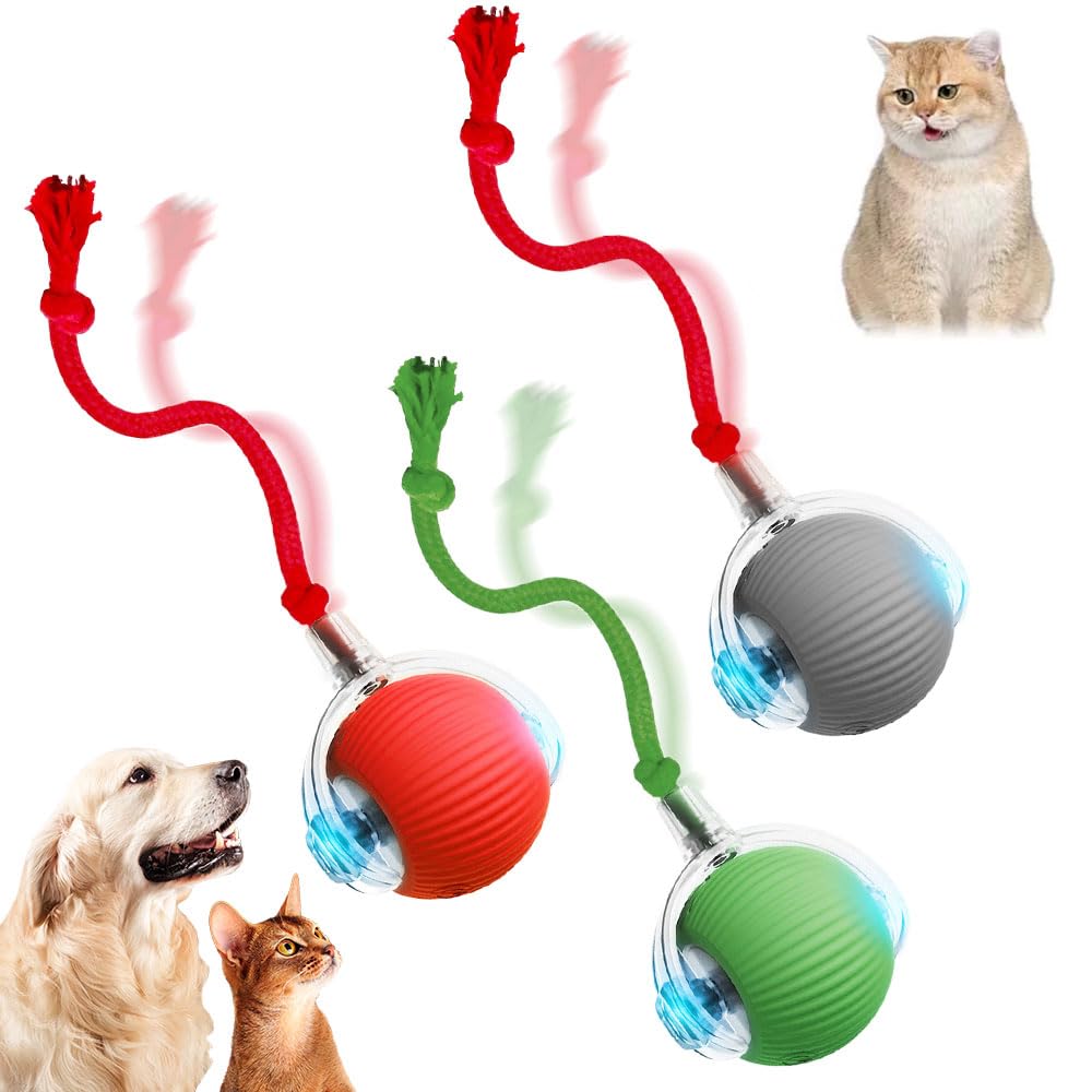 Ikarojsfii Interactive Ball Toys For Cats - 2025 Upgraded Automatic Self-Rolling With Cord Imitation Mouse, Smart Indoor Toys Fo