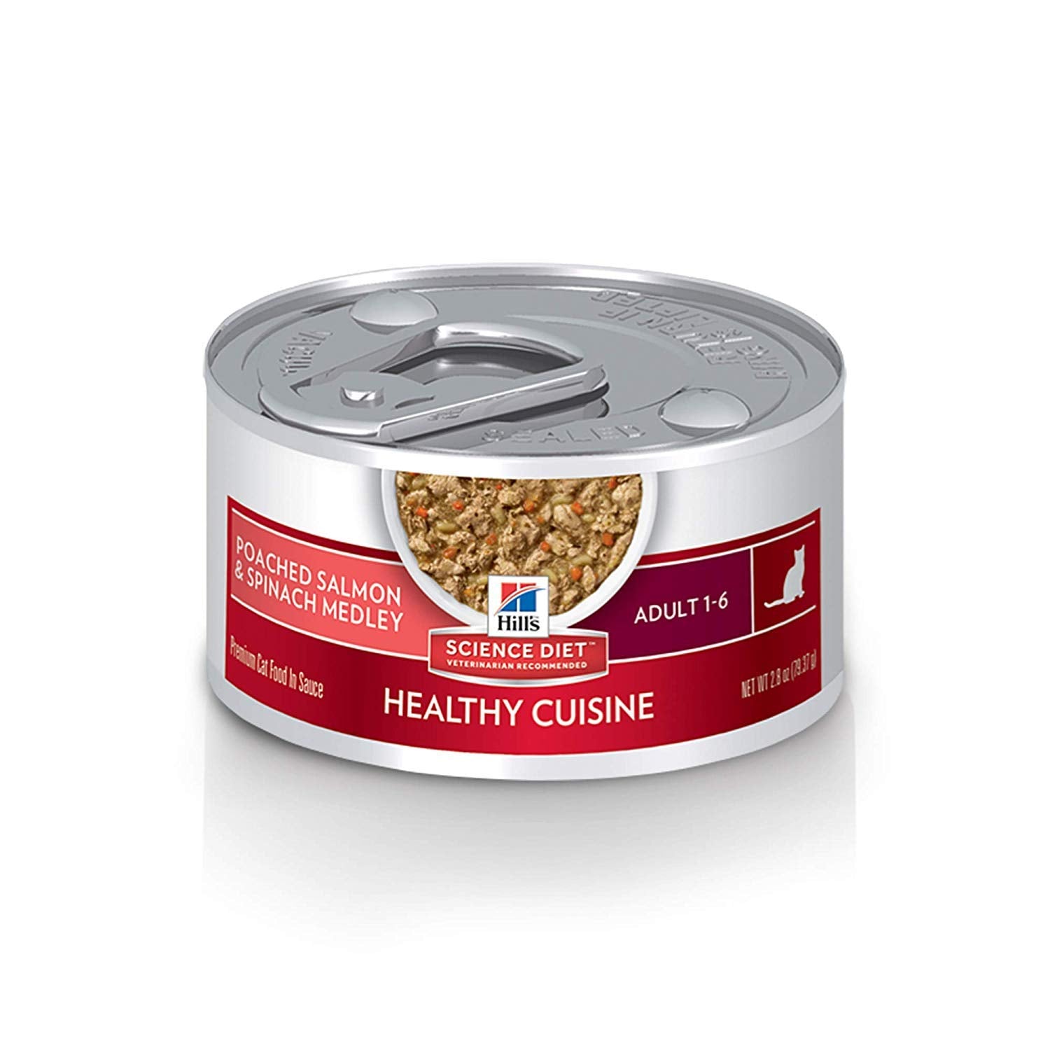 Hills Science Diet Healthy Cuisine, Adult 1-6, Great Taste, Wet Cat Food, Patched Salmon & Spinach Stew, 2.8 oz Can, Case of 24